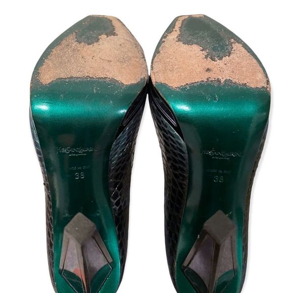 YSL Metallic Snakeskin Platform Pumps with Mirror Heel, Size 7.5 - Picture 6 of 7